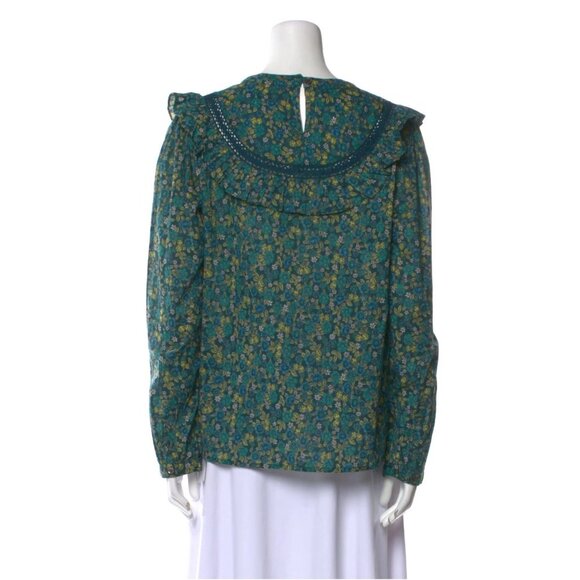 Banjanan Floral Print Blouse Top Shirt Womens Small Green Floral Long Sleeve - Picture 3 of 13